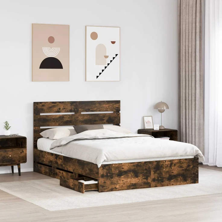vidaXL Bettrahmen Räuchereiche 150 x 200 cm Ingenieurs Holz 3411826 – Bild 3