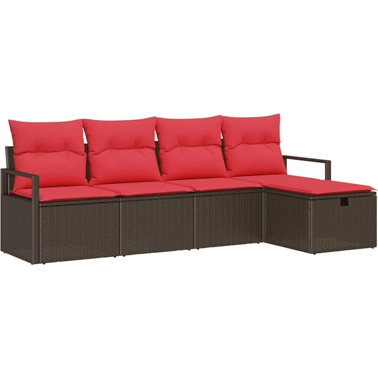 vidaXL Sofa Set 5 stk. Braun und Rot Poly-Rattan 3359163 – Bild 2