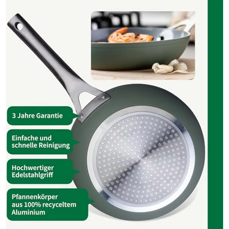 Chefkoch trifft Fackelmann Keramikbratpfanne, Antihaft-Pfanne mit Greblon CK2 Beschichtung, 100% recyceltes Aluminium, für alle Herdarten, inkl. Induktion, 200°C backofengeeignet – Bild 3