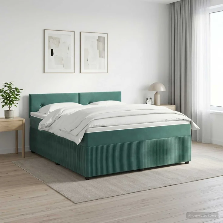 vidaXL Boxspringbett mit Matratze Dunkelgrün 140 x 190 cm Samt 3453140 – Bild 4