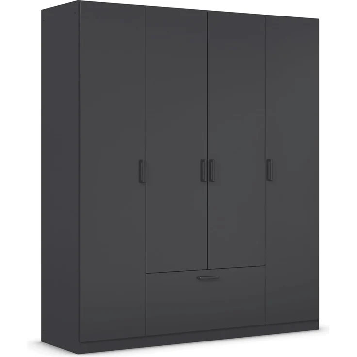 Rauch Möbel Bari, Drehtürenschrank, 4-türig, Kleiderschrank Grau-Metallic, 1 Schublade, 181 x 210 x 54 cm