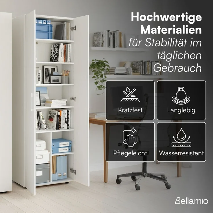 Bellamio 'Apol' Mehrzweckschrank, weiß, 176x33x60 cm, Aktenschrank mit 8 Ablagefächern – Bild 6