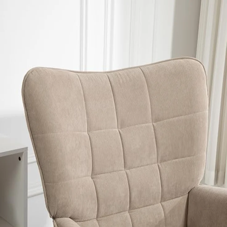 HOMCOM Relaxsessel Ohrensessel mit Hocker, Polstersessel in Cord-Optik (Loungesessel, 2-St, Armlehnstuhl), für Wohnzimmer, Hellbraun – Bild 8