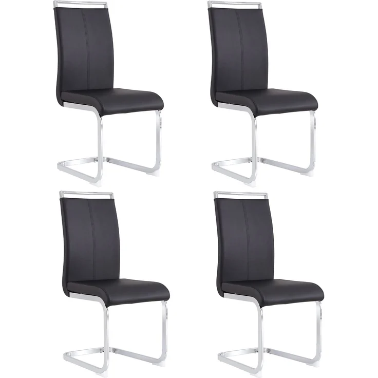 Freischwinger Stühle 4er-Set mit Kunstleder, ergonomischer Sitzkomfort, hohe Rückenlehne, verchromtes Metallgestell,Schwarz – Bild 2