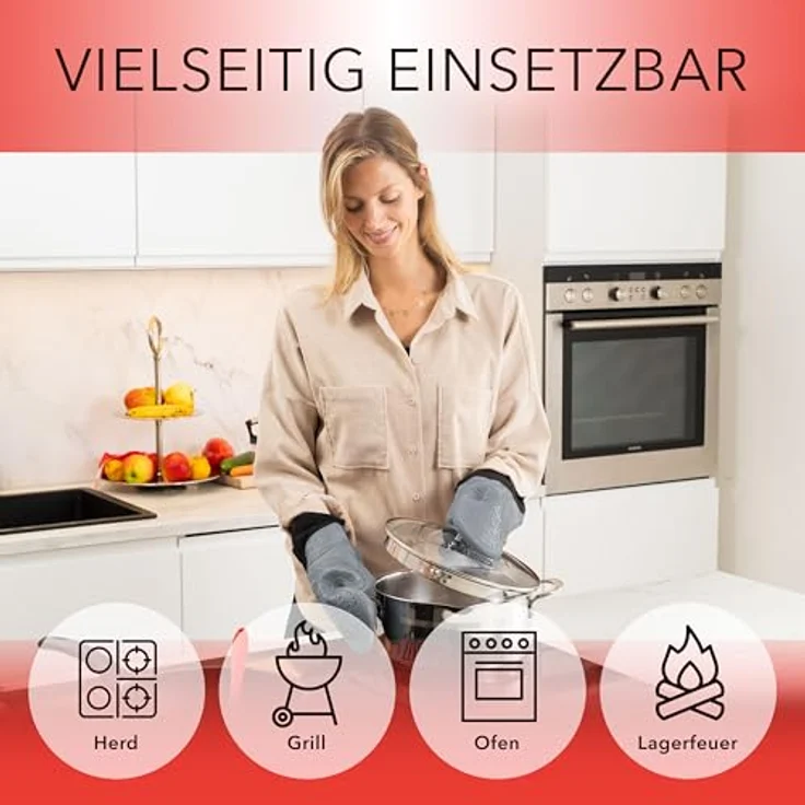 AVANA Topfhandschuhe Silikon Ofenhandschuhe Backhandschuhe Kochhandschuhe, (1 Paar Ofenhandschuhe aus Silikon), weiches Baumwoll-Innenfutter, Anti-Rutsch, Hitzebeständig bis 350°C – Bild 7