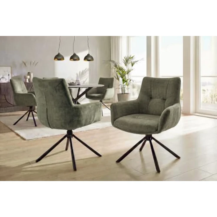 riess-ambiente Drehstuhl SIGNATURE moosgrün/schwarz - Samt, Metall, drehbar, mit Armlehne (Einzelartikel, 1 St), 360° drehbar & mit Taschenfederkern - ideal für Esszimmer & Büro – Bild 3