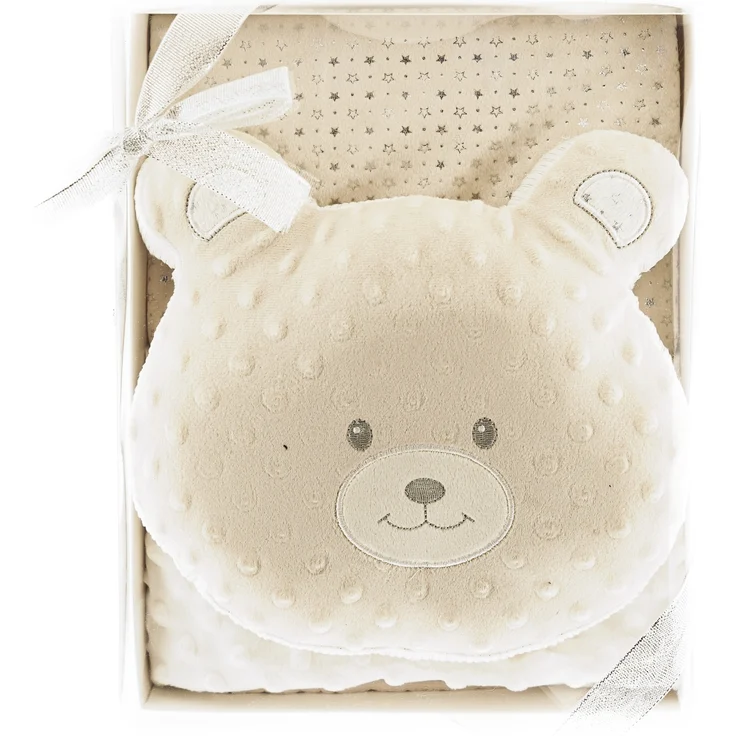 Almina Babydecken-Set mit Bärenkissen Zweilagige Babydecke aus Polyester Sternenmuster 100x80 cm Beige – Bild 2