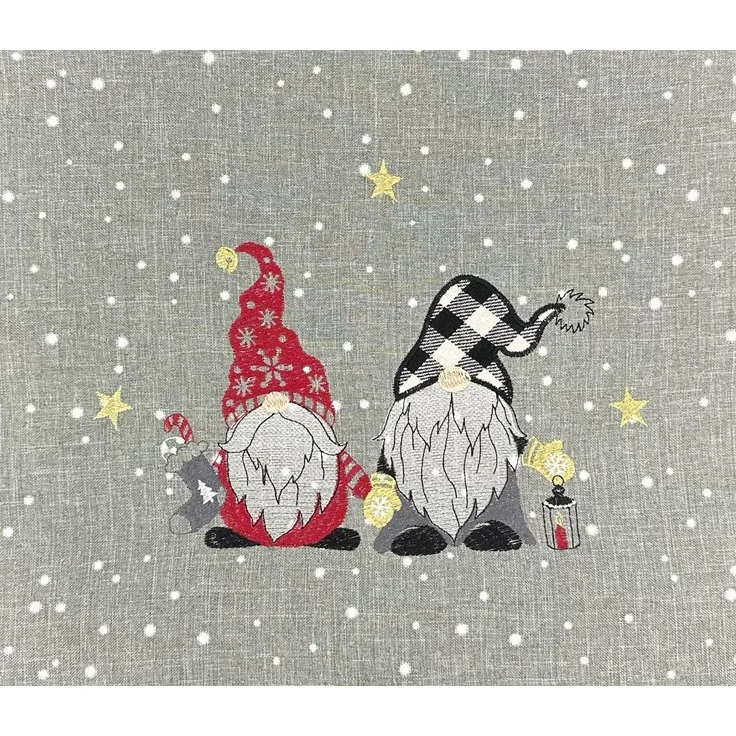 Kissenhülle mit Stickerei Wichtel Winderdeko Weihnachten 40x40 cm Kissenhülle - hellgrau