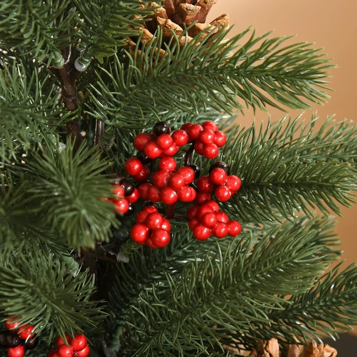 HOMCOM Künstlicher Weihnachtsbaum Mini Weihnachtsbaum mit Tannenzapfen, roten Beeren, 50 cm hoch, Fischte, für Tisch und Schreibtisch – Bild 8