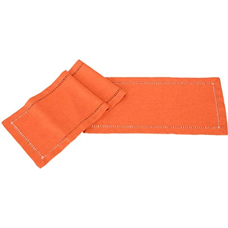 Grelucgo Handgefertigter Hohlsaum, orangefarbener Tischläufer oder Kommodenschal, Herbstdekoration (35,6x183,9 cm) – Bild 4