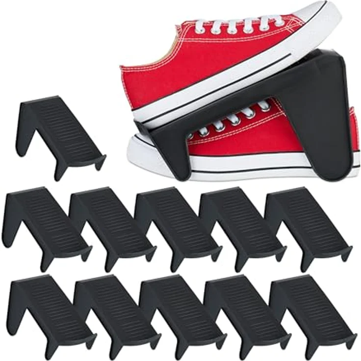 Relaxdays Schuhhalter 12er Set, rutschfeste Schuhablage für Schuhe bis Größe 39, Kunststoff, schwarz – Bild 1