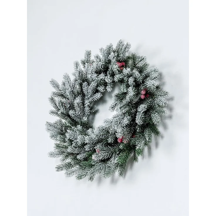 EveXmas Altair Premium Weihnachtskranz Grün-Weiß-Rot 45 cm beschneit mit roten Beeren, künstlicher Türkranz, 68 Zweige, 408 PE-Spritzguss-Triebe – Bild 5