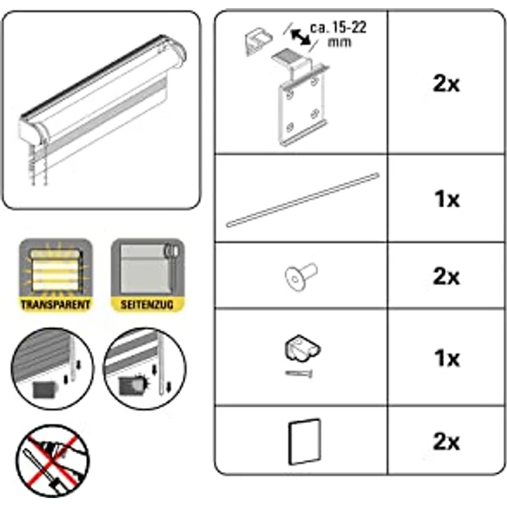 Seitenzugrollo Duo Klemmrollo Easyfix, my home, Lichtschutz, ohne Bohren, freihängend, Klemmfix, halbtransparent, vormontiert auf Montageschiene – Bild 9