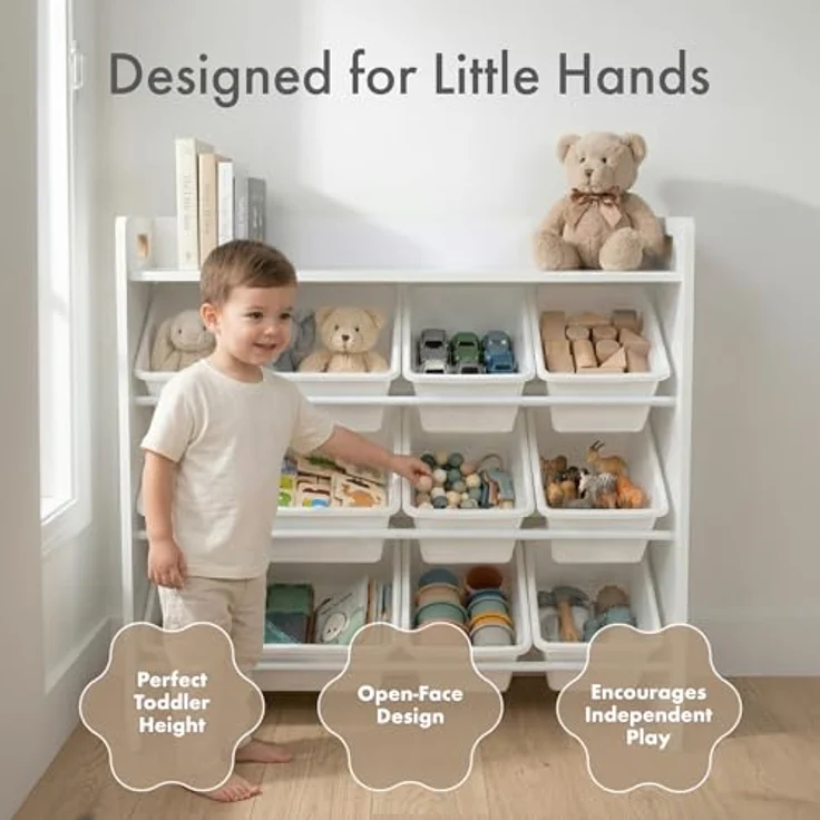 Humble Crew Kinderzimmerregal, Spielzeug-Organizer mit Regal und 9 Plastikboxen, Weiß Storage Organizer Einheitsgröße – Bild 4