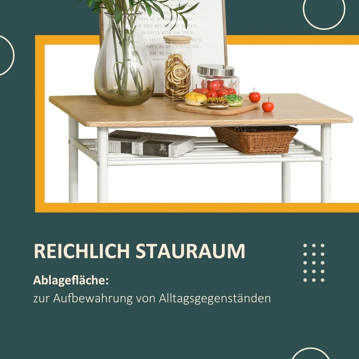 Bartisch Set 3-teilig Esstisch mit 2 Barhocker Essgruppe Küchentisch und Stühle Stehtisch und Barhocker mit Lagerregal MDF-Platte Stahl Weiß+Eiche 80 x 50 x 90 cm--Weiß--80x50x90cm--YOUDENOVA – Bild 5