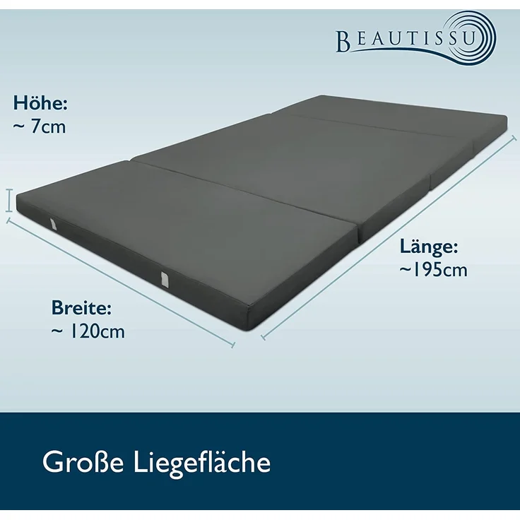 Beautissu Campix Klappmatratze, 120x195 cm Anthrazit – Bild 2