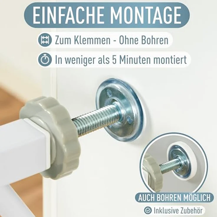 ib style® Berrin ! PREISSIEGER ! Treppengitter 58-175 cm | Ohne Bohren |Auto-Close| 90° Stop | Einhand Bedienung | 68-76 cm – Bild 4