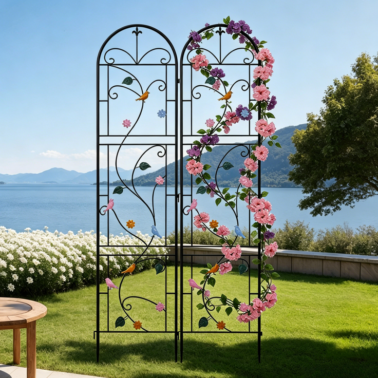 UNHO 2 Set Rankhilfe Rankgitter Metall Gartenspalier 98x214 cm Deko Rankzaun Spalier Rosen Gartendeko Sichtschutz Metall Schwarz