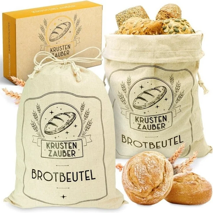 Krustenzauber Brottasche Leinen Brotbeutel im 2er oder 3er Set zur Brotaufbewahrung, (2-tlg) – Bild 4