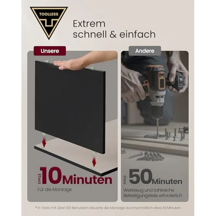 VASAGLE Nachttisch 2er Set, superschnelle werkzeuglose Montage, Toolless-Technologie, Beistelltisch mit Ladefunktion, Nachtschrank mit Schublade, Schlafzimmer, tintenschwarz-cappuccinobeige – Bild 4