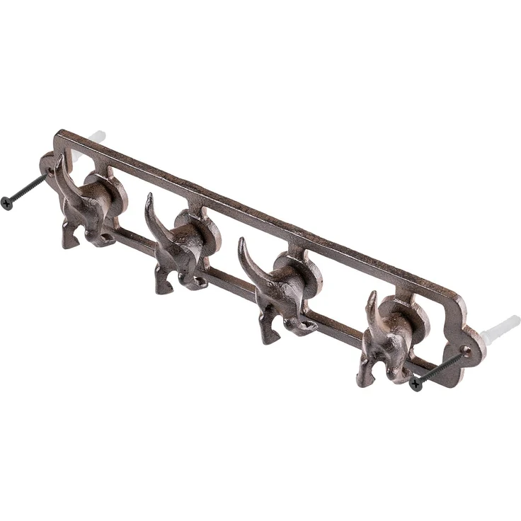 KADAX Hunde Hakenleiste aus Gusseisen 35 x 9 cm, Wandgarderobe mit 4 Haken für Hundeleinen, Halsbänder & Schlüssel, Garderobenleiste zur Wandmontage (Braun) – Bild 8