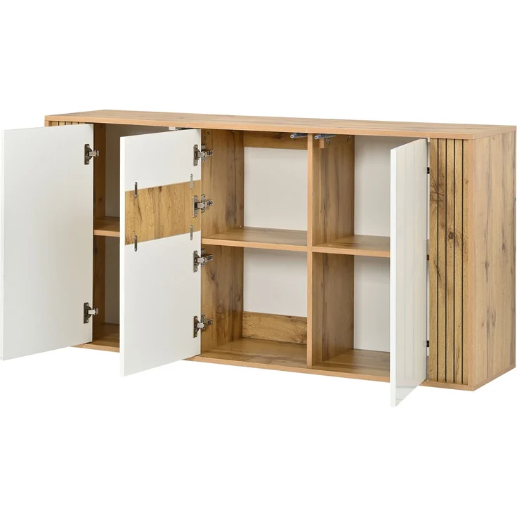 ZUBALIYA Sideboard 140x35x71 cm, mit 3 Türen, aus MDF / Spanplatte, Weiß / Natur – Bild 23