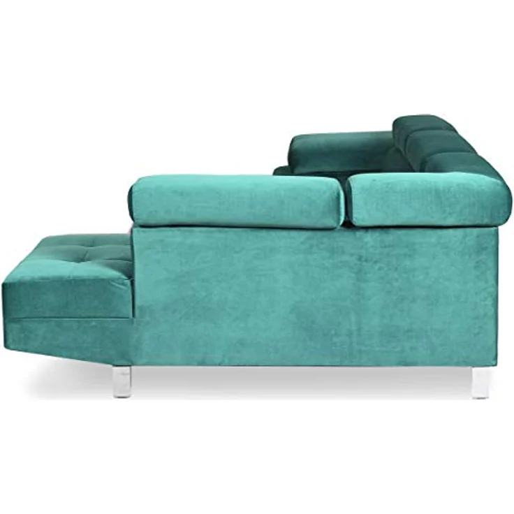 Menzzo Alfa Ecksofa mit verstellbaren Kopfstützen und Samtbezug Grün – Bild 5