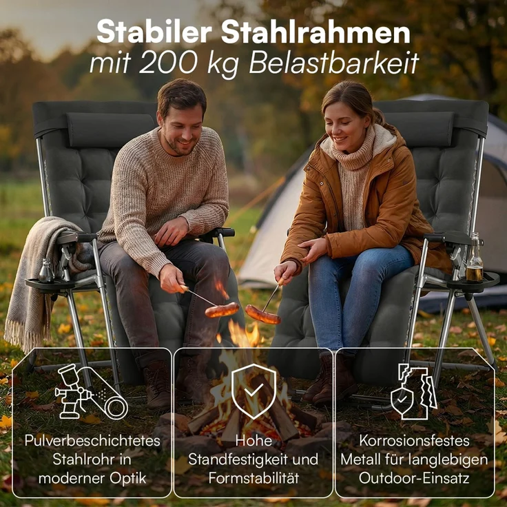 STEELSØN 'Lysira' Liegestuhl, klappbar & wetterfest, schwarz/silber, Sonnenliege mit extra dicker Polsterauflage, verstellbarer Gartenstuhl, bis 200 kg belastbar, 2er Set – Bild 7