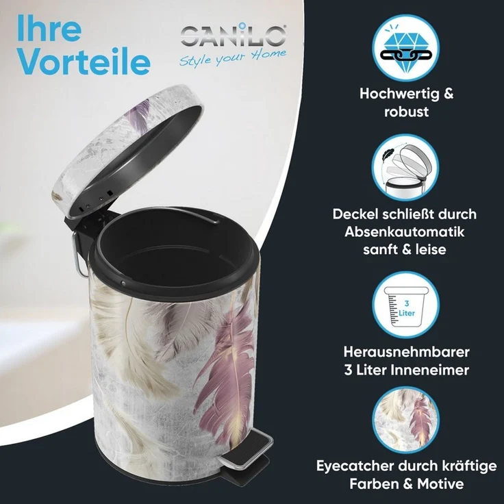 Sanilo Kosmetikeimer mit Motiv, viele schöne Bad Mülleimer zur Auswahl, 3 Liter, Abfalleimer mit Absenkautomatik & Innenbehälter – Bild 3