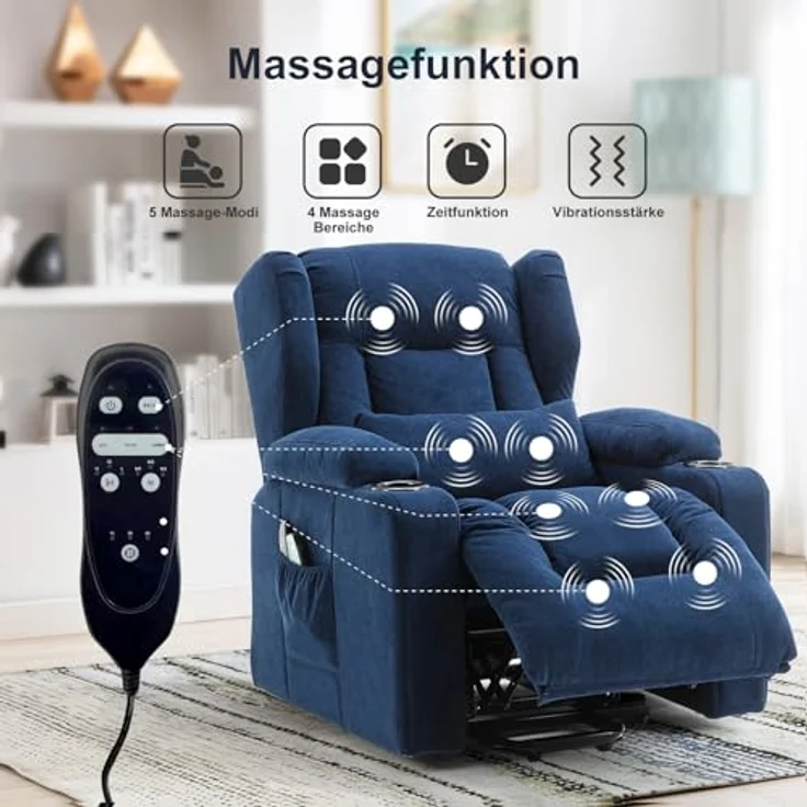 COMHOMA Massagesessel Relaxsessel Aufstehhilfe Massagesessel mit Stoffoberfläche, Massagefunktion, elektrisch verstellbar – Bild 5