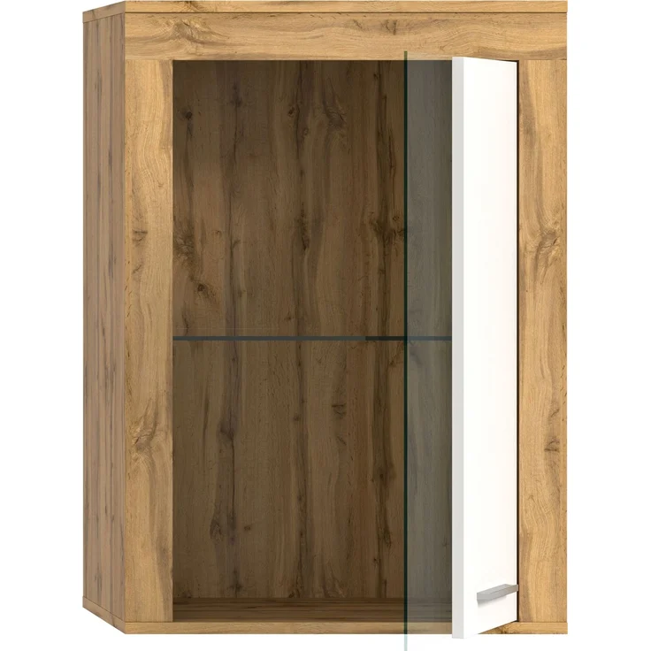 xonox. home Wohnen Jam X8BK6T40 Vitrine Glasvitrine Dekoschrank Glas-Kommodein weiß Melamin/Wotan Eiche Melamin, ca. B/H/T: 600 x 86 x 35 cm – Bild 1
