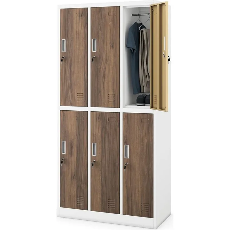 Jan Nowak Arbeitsschutz Garderobenschrank abschließbar, Metallschrank mit 6 Fächern, Spindschrank Stahl mit Kleiderstange, Umkleideschrank für Personal, Betrieb und Sozialraum, 185 x 90 x 45 cm