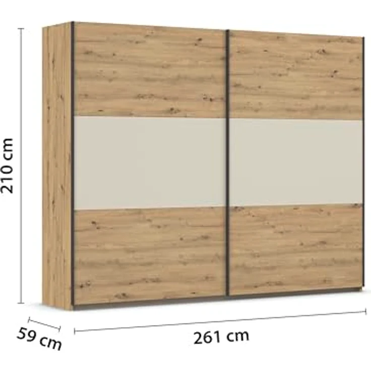 Rauch Möbel Neo, Schwebetürenschrank, Kleiderschrank, Kleiderschränke, Garderobe, Schrank mit Stauraum, 2-türig, Farbe Eiche Artisan/Champagner, 261 x 210 x 59 cm – Bild 4
