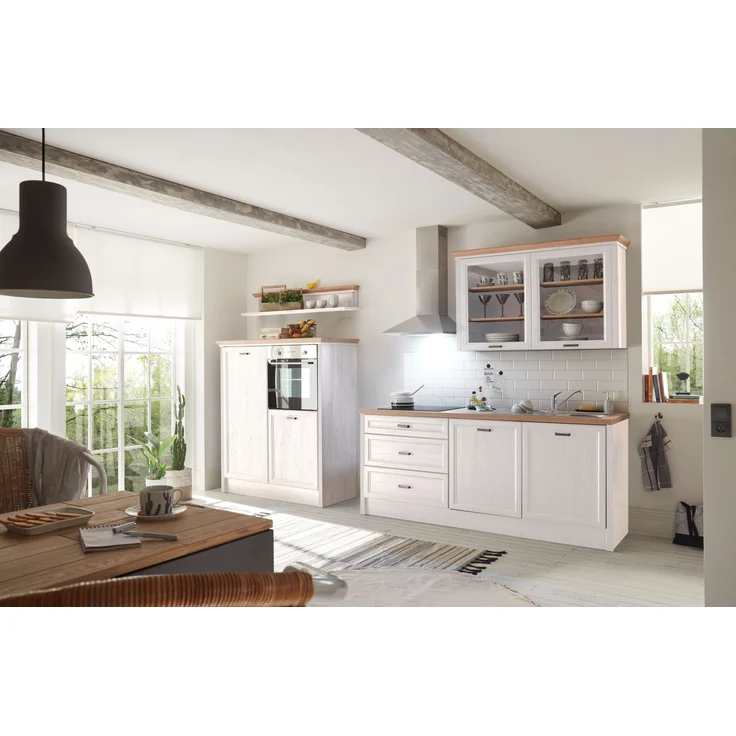 JASMIN Moderne Küchenzeile ohne Elektrogeräte in heller Pinie, Artisan Eiche Optik - Geräumige Einbauküche im Landhausstil - 344 x 228 x 60 cm (B/H/T) – Bild 2