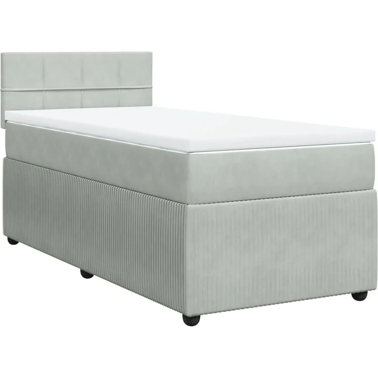 vidaXL Boxspringbett mit Matratze Hellgrau 80x200 cm Samt 3287590 – Bild 2