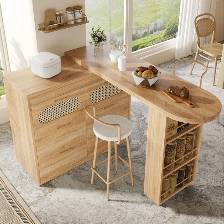 MODFU Bartisch 360° Drehbarer Bartisch,Kücheninsel, Reversibel Tisch (PE Rattan Türen, mit Kippsicherung, viel Stauraum, 1-St) – Bild 2