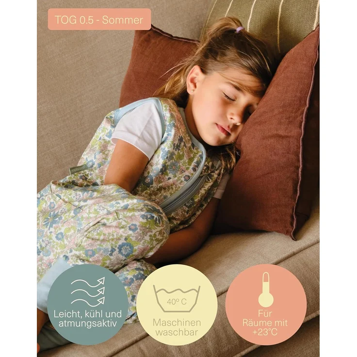 molis&co. Baby-schlafsack mit Füßen. 0.5 TOG. 60 cm (6 Monate). Ideal für den Sommer. Commelina. 100% Baumwolle (OEKO-TEX 100). – Bild 3