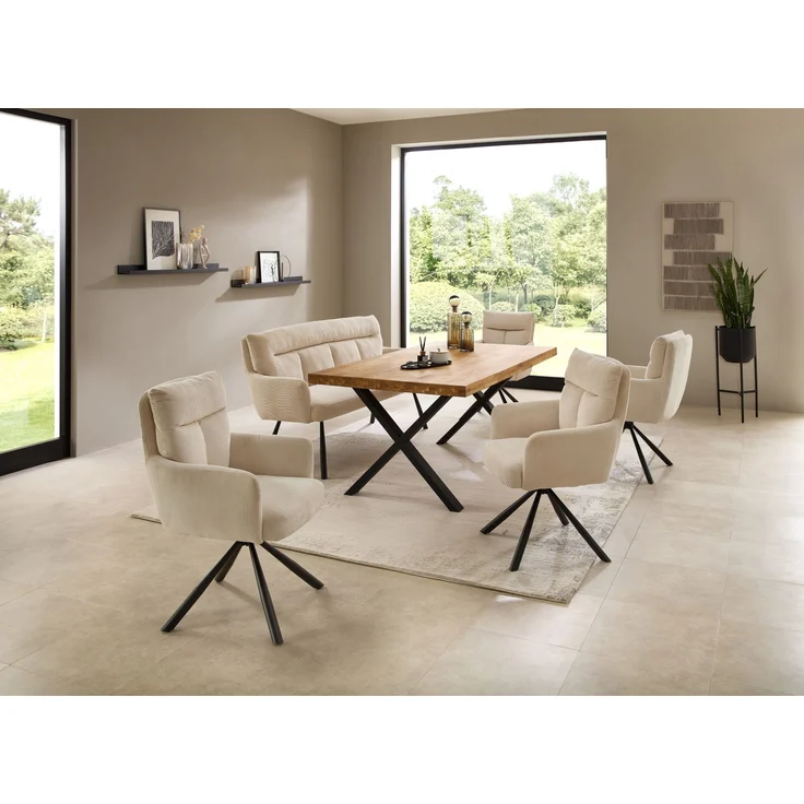 Esstisch >Chris X< in Eiche, schwarz, Massivholz, Metall - 180x76x100cm (BxHxT) – Bild 3