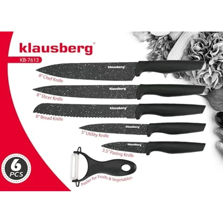 Klausberg Klausberg Set mit 5 Marmor-Küchenmessern mit Schäler 48670 – Bild 3