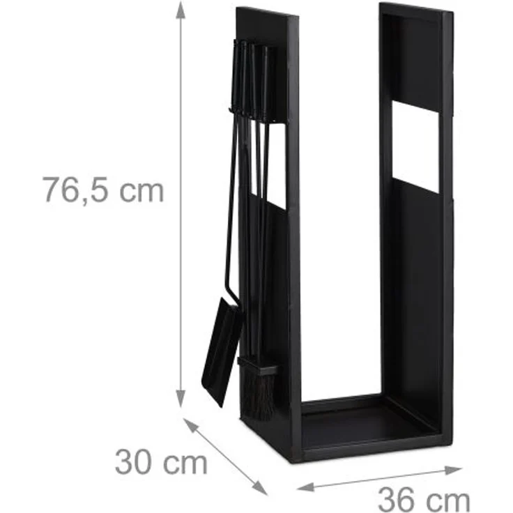 Schwarzes Kaminholzregal mit Besteck 10047806 – Bild 4