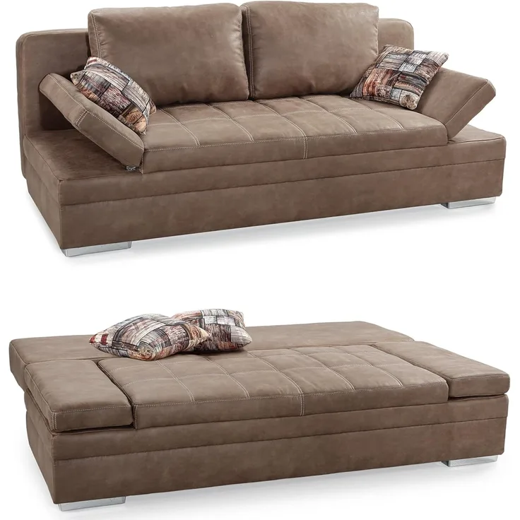 Schlafsofa Armlehnen verstellbar Bettkasten Couch Steppung Antiklederoptik Braun