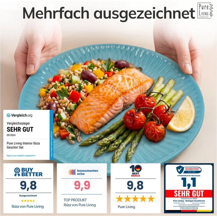 PURE LIVING INTERIOR DESIGN Geschirr-Set Hygge Dessertteller, Frühstückteller, 6er-Set, 20 cm, Petrol (6-tlg), 6 Personen, Steingut – Bild 3