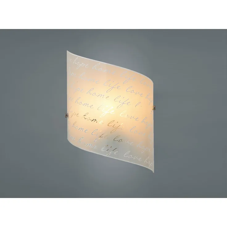 LED Wandleuchte mit Glasschirm satiniert & Schrift Dekor, Höhe 30cm