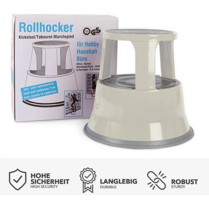 Karat Tritthocker Elefantenfuß, 4 Farben Rollhocker, Hocker, Sitzfläche ohne Lehne, Stahl – Bild 1