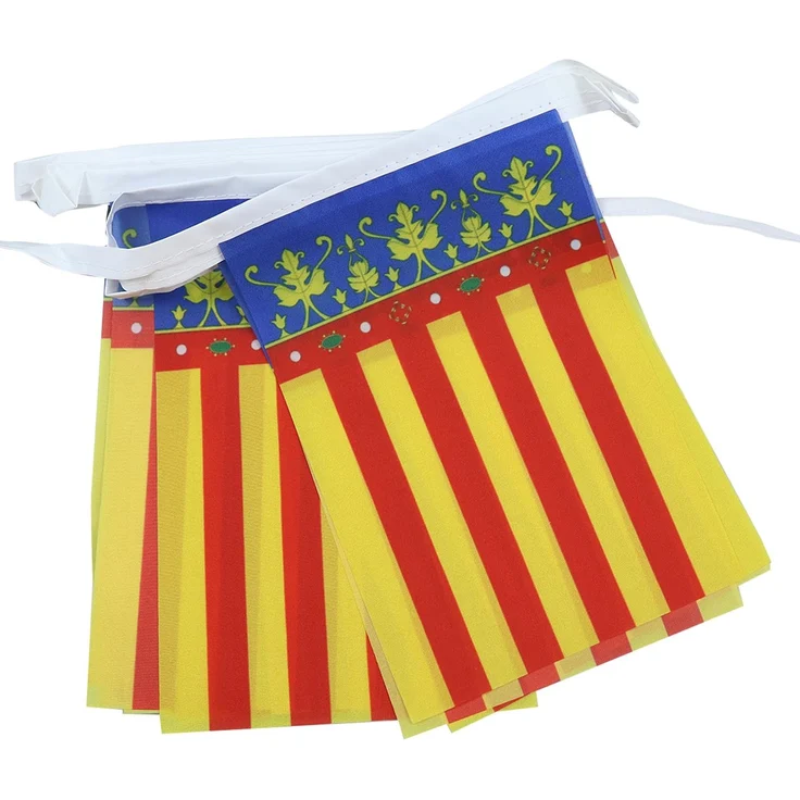 AZ FLAG - Fahnenkette Valencia 6 Meter Mit 20 Flaggen - 21x14 cm - Valencianische Gemeinschaft Girlande Flaggenkette 14x21 Cm