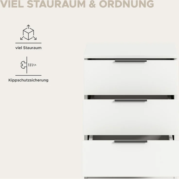 Nachtkommode (B/H/T: 45x60x40 cm) in weiß – Bild 8