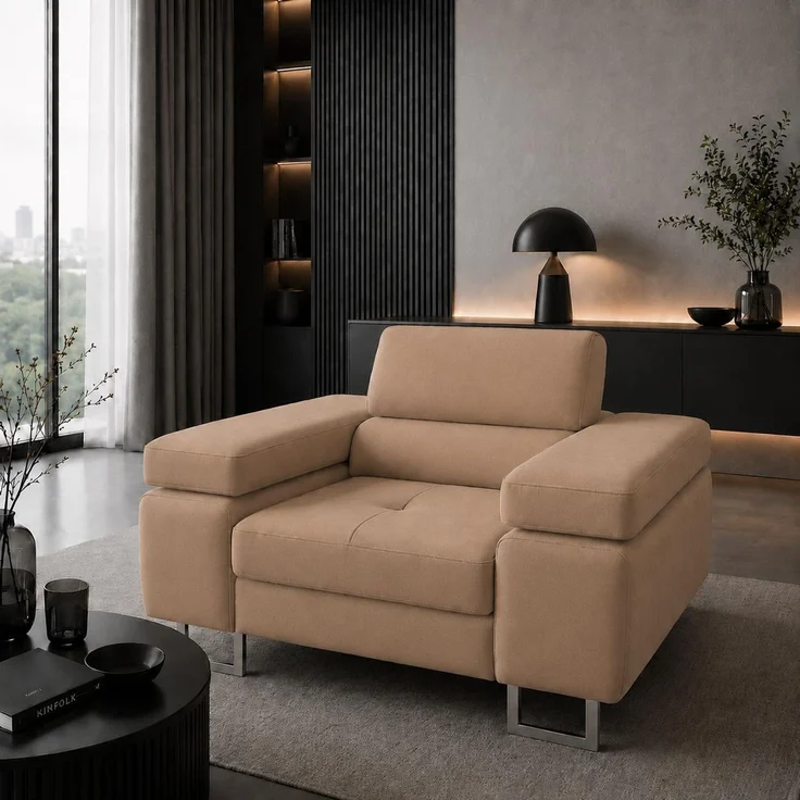 KRISAN MÖBEL Sessel LAZARO in Creme 134 x 90 x 102 cm bequemer Polstersessel mit breiten Armlehnen – Bild 3