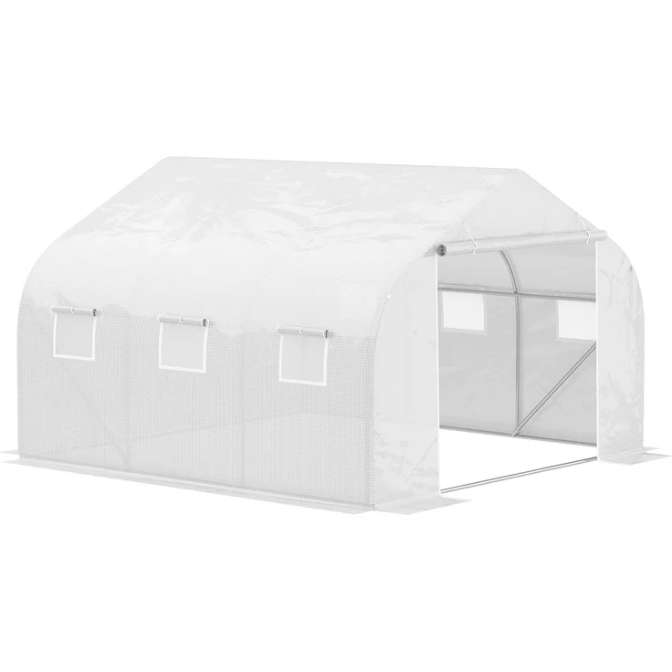 MELAYR, Tunnelgewächshaus 3,5x3x2 m, Gartengewächshaus mit 6 Fenstern und PE-Polyethylen-Abdeckung 140 g/m², Weiß – Bild 1