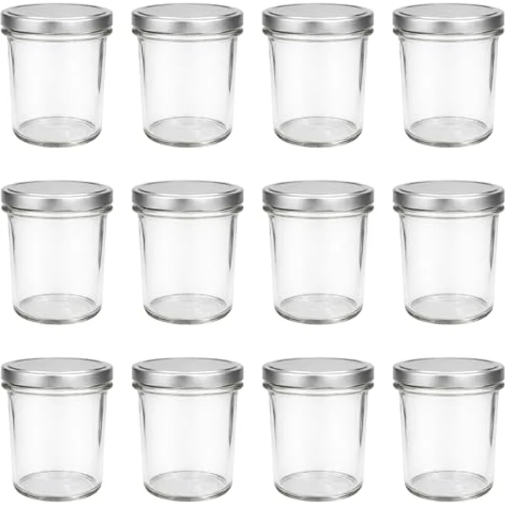 hocz 12x Marmeladengläser 350 ml | mit Deckel Silber TO 82 | Einmachgläser mit Schraubdeckel zum befüllen | Sturzgläser für Marmelade Schraubgläser | leere Gläser Set | 12 Stück – Bild 1