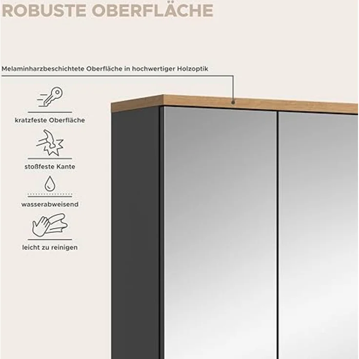 Xonox Canu Spiegelschrank (B/H/T: 80x55x34 cm) in Basalt grau Nachbildung und Artisan Nachbildung – Bild 9